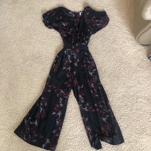 Kenzie M tie waist wide leg jumpsuit floral black